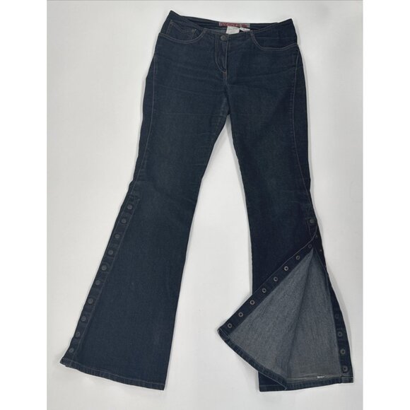 Y2K Parasuco Denim Jeans 31x33 Stretch Snap Open Flared Fringe Rhinestone Hippie - Picture 1 of 16